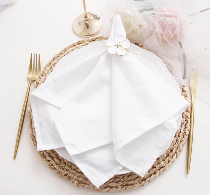 JINVASE Cotton Cloth Napkins Set of 12 Dinner Cloth Napkins Bulk Wedding Christmas Thanksgiving 17  17 White 12 Pack - Image 3