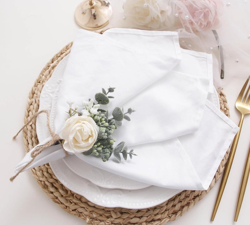 JINVASE Cotton Cloth Napkins Set of 12 Dinner Cloth Napkins Bulk Wedding Christmas Thanksgiving 17  17 White 12 Pack - Image 1