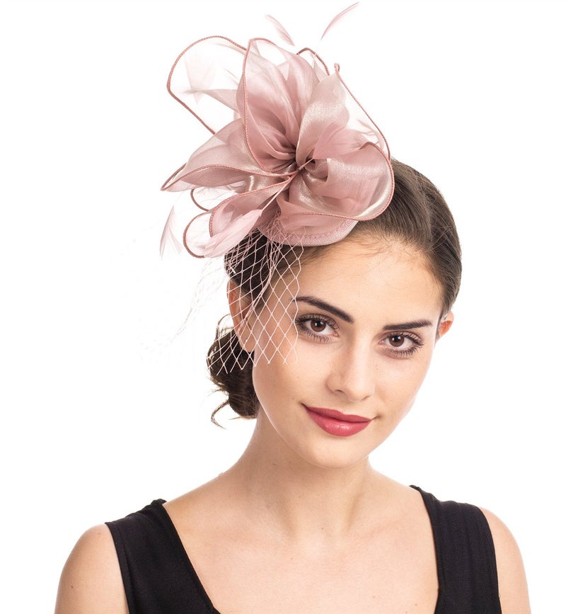 SAFERIN Fascinator for Women Hair Clip Hat Bowler Feather Flower Veil Wedding Party Tea Hatï¼ˆTA2-Pinkï¼‰ - Image 5