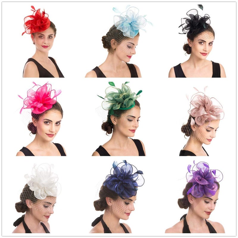 SAFERIN Fascinator for Women Hair Clip Hat Bowler Feather Flower Veil Wedding Party Tea Hatï¼ˆTA2-Pinkï¼‰ - Image 2