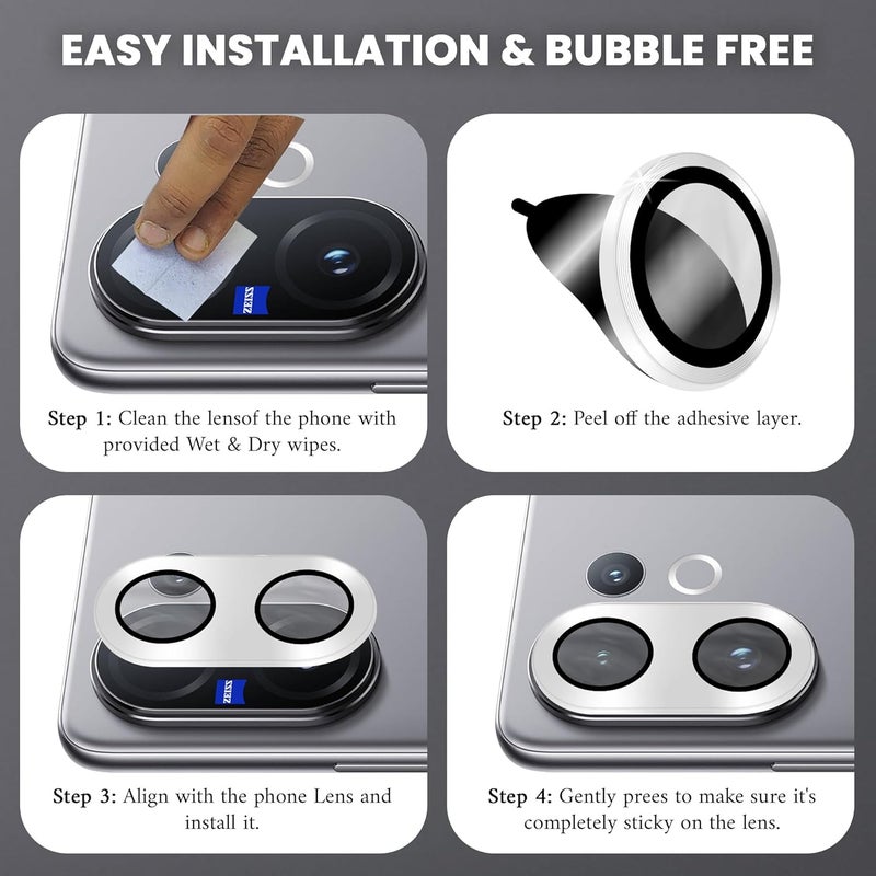 FIRST MART Premium Camera Lens Protection For Vivo V60 and Vivo V60e (6.77 Inches) With Edge-to-Edge Protector Coverage and Installation Kit |Silver, Pack of 1 - Image 2