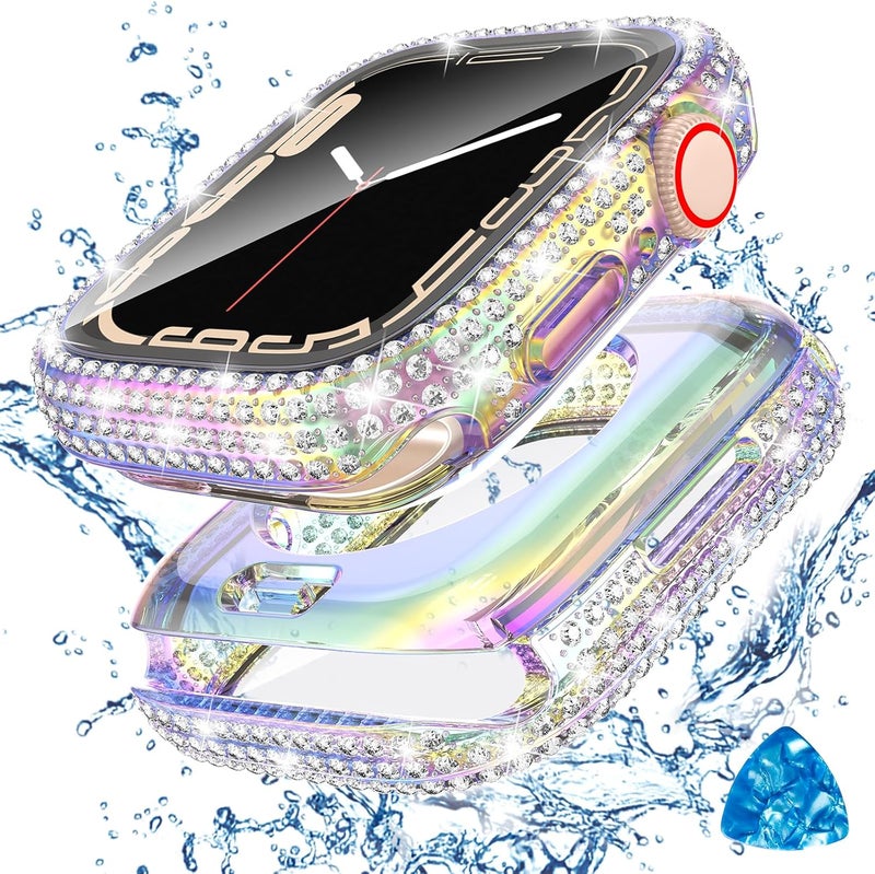 Tensea [2 in 1] for Waterproof Apple Watch Screen Protector Case Series 8 7 41mm Accessories, iWatch Hard PC Diamond Front & Back Bumper Case with Tempered Glass Film, Bling Face Cover Women, 41 mm - Image 1
