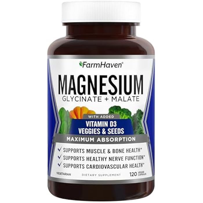 FarmHaven Magnesium Complex –Magnesium Glycinate & Malate w/Vitamin D3, 100% Chelated for Max Absorption, Vegetarian – Bone Health, Nerves, Muscles, 120 Capsules, 60 Days - Image 1