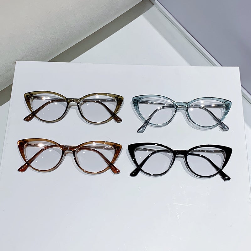 Photochromic Cat's Eyes Retro Cross-border Trendy Plain Look Slimming Flat Glasses Advanced Sense Can-match Myopia Glasses - Image 3