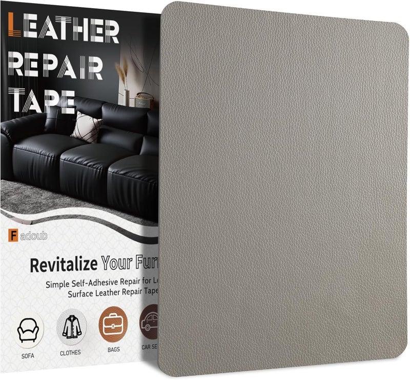Fadoub Leather Repair Patch Tape Self-Adhesive, 8x11In Heavy Duty Vinyl Patch, Leather Repair Kit for Furniture, Sofa, Couch, Office Chair, Car Seat, Car Interior(Light Gray) - Image 1