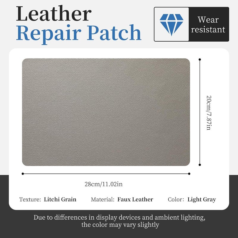 Fadoub Leather Repair Patch Tape Self-Adhesive, 8x11In Heavy Duty Vinyl Patch, Leather Repair Kit for Furniture, Sofa, Couch, Office Chair, Car Seat, Car Interior(Light Gray) - Image 2