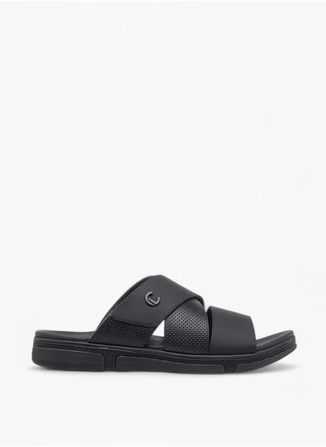 Le Confort Men Textured Cross Strap Slip-On Sandals