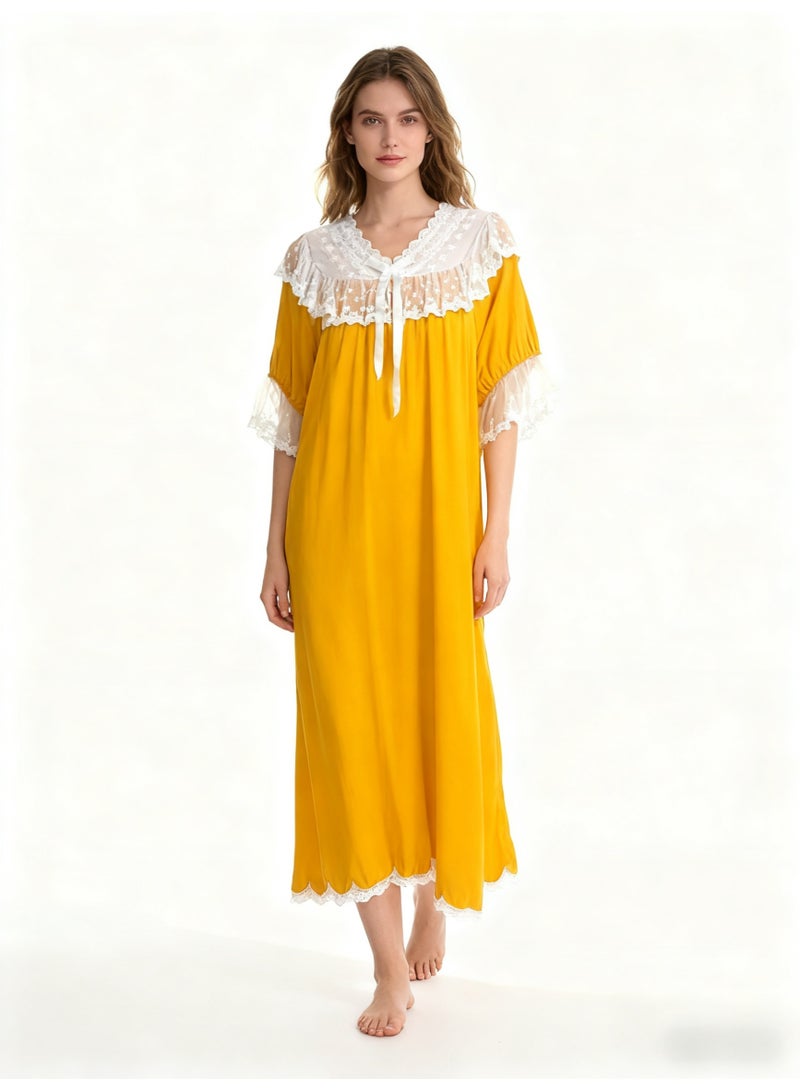 Orchid Women Short-Sleeved Lace Princess style NightGown-Comfortable and Soft Home Wear - Image 1