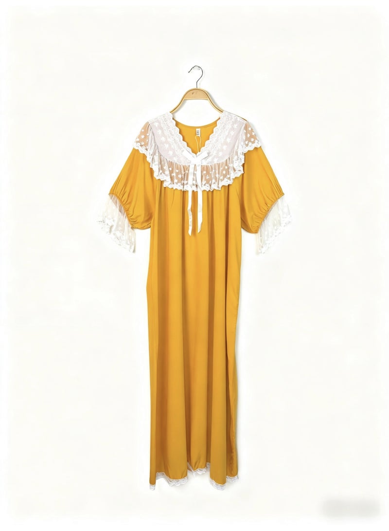 Orchid Women Short-Sleeved Lace Princess style NightGown-Comfortable and Soft Home Wear - Image 2