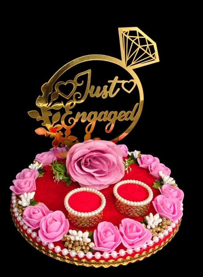 Unique Palette JUST ENGAGED Red Engagement Ring Thali | Sagai Ring Ceremony | Wedding Ceremony - Image 2