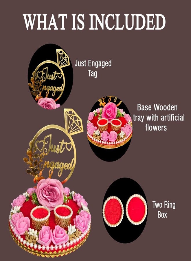 Unique Palette JUST ENGAGED Red Engagement Ring Thali | Sagai Ring Ceremony | Wedding Ceremony - Image 5