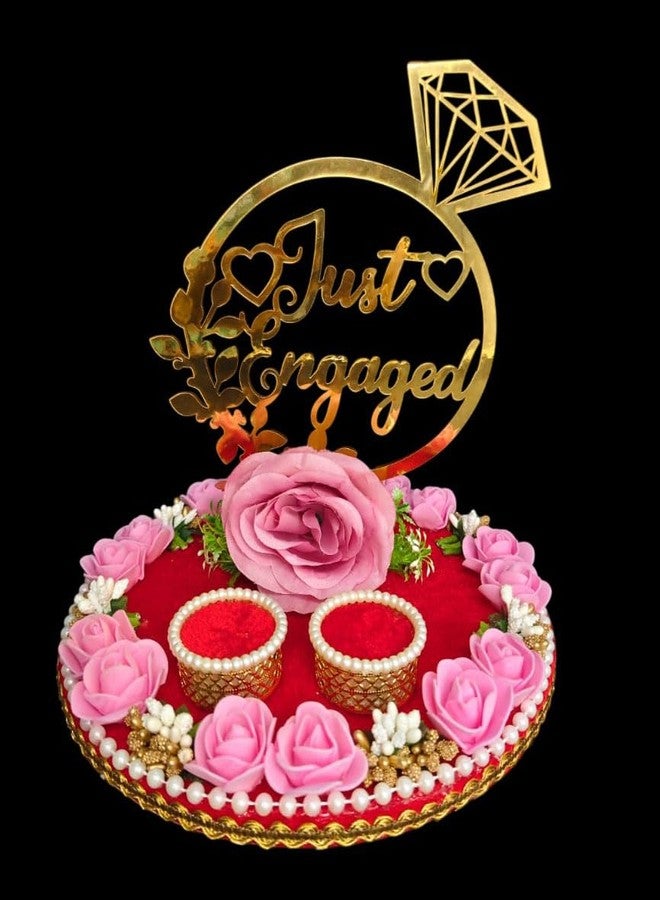 Unique Palette JUST ENGAGED Red Engagement Ring Thali | Sagai Ring Ceremony | Wedding Ceremony - Image 1