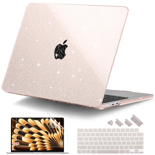 DONGKE Clear Glitter Case for MacBook Air 15 Inch M5 M4 M3 M2 (2026-2023) A3448 A3241 A3114 A2941, Protective Hard Shell Cover Compatible with Touch ID & Liquid Retina Display - Sparkly Starlight
