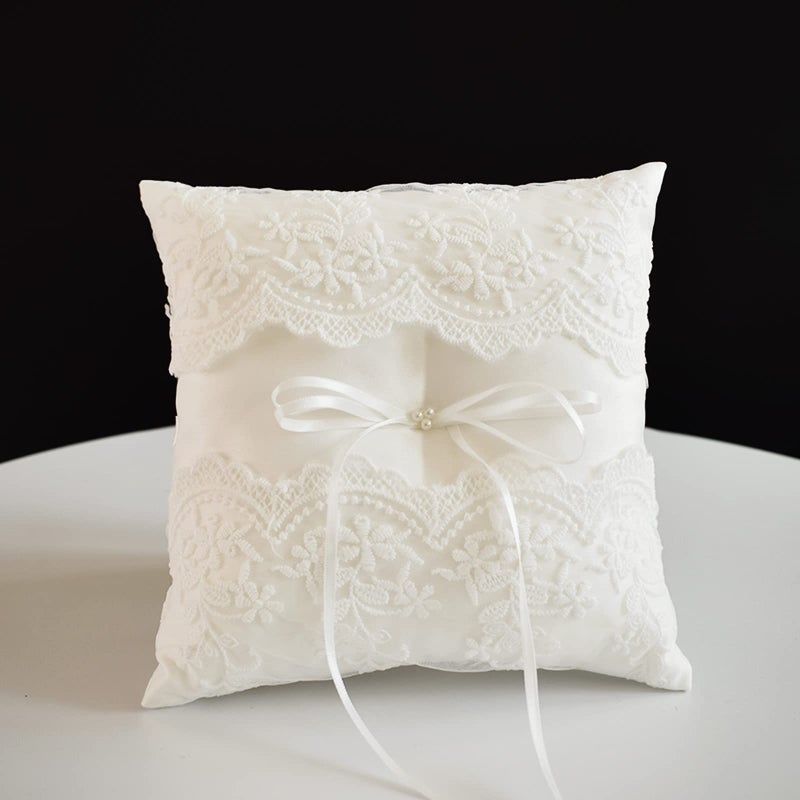 STAFUNI Wedding Ring Bearer Pillow, Ivory Lace Ring Pillow Ring Bearer Cushion for Wedding Cereomoy Party - Image 3