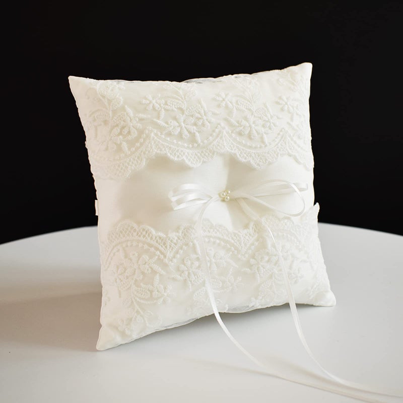 STAFUNI Wedding Ring Bearer Pillow, Ivory Lace Ring Pillow Ring Bearer Cushion for Wedding Cereomoy Party - Image 2