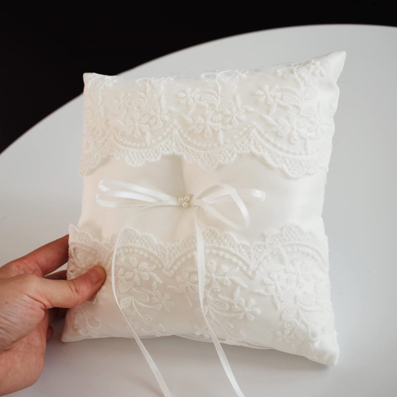 STAFUNI Wedding Ring Bearer Pillow, Ivory Lace Ring Pillow Ring Bearer Cushion for Wedding Cereomoy Party - Image 4