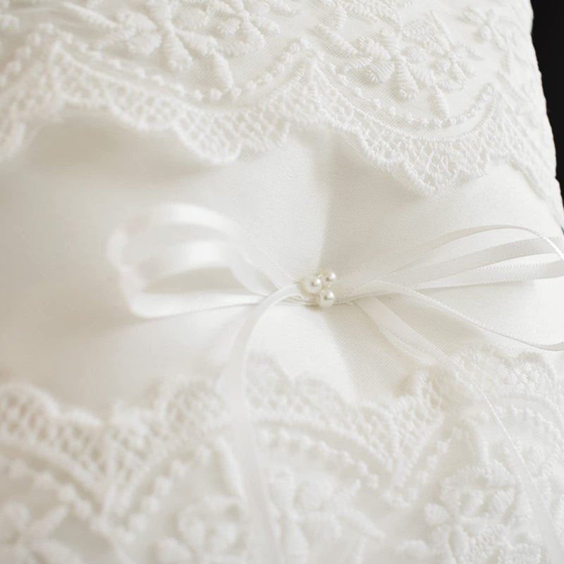 STAFUNI Wedding Ring Bearer Pillow, Ivory Lace Ring Pillow Ring Bearer Cushion for Wedding Cereomoy Party - Image 5