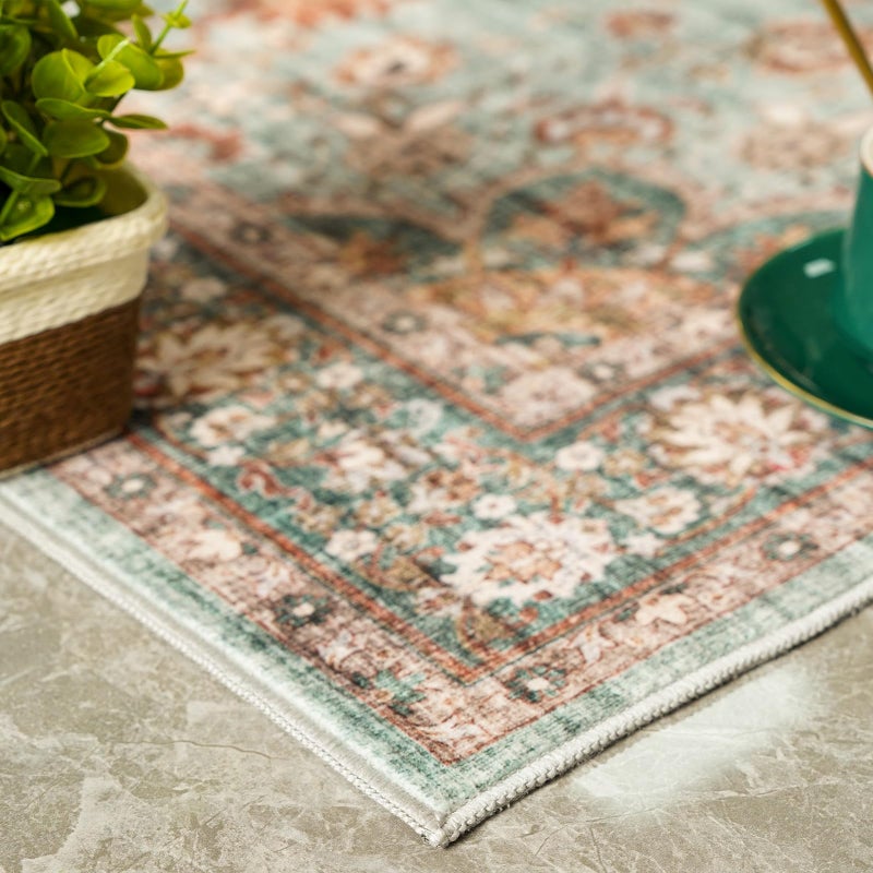 TOPRUUG Washable Oriental Area Rug - 2x3 Rugs for Living Room Soft Carpet for Bedroom Waterproof Floral Distressed Indoor Stain Resistant Non-Shedding Floor Carpets (Green, 2x3) - Image 4