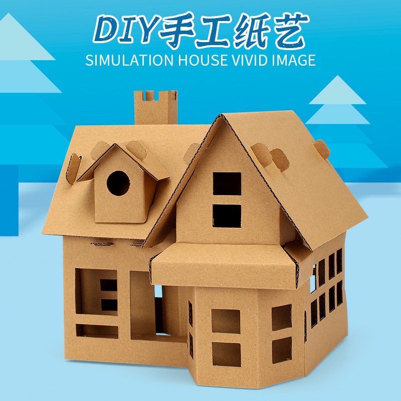 Kindergarten Children'S Handmade Diy Material Bag Graffiti Paper Box Creative Assembling Cabin House Student Cardboard - Image 5