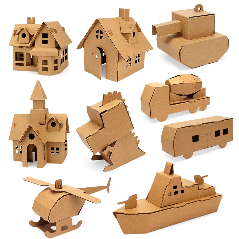 Kindergarten Children'S Handmade Diy Material Bag Graffiti Paper Box Creative Assembling Cabin House Student Cardboard - Image 2