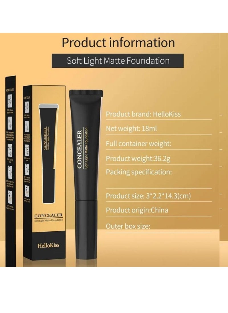 HelloKiss - Concealer Soft Light Matte Foundation Concealer Conceals Blemish and Redness Flawless Natural Coverage for Normal to Oily Skin Instant Age Rewind Eraser Dark Circles Treatment 02 - Image 1