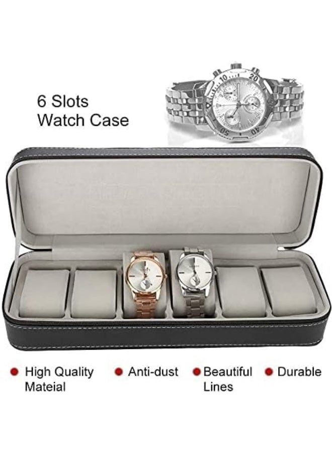 6-Slot Watch Storage Box with Zipper Closure, Black - Image 5