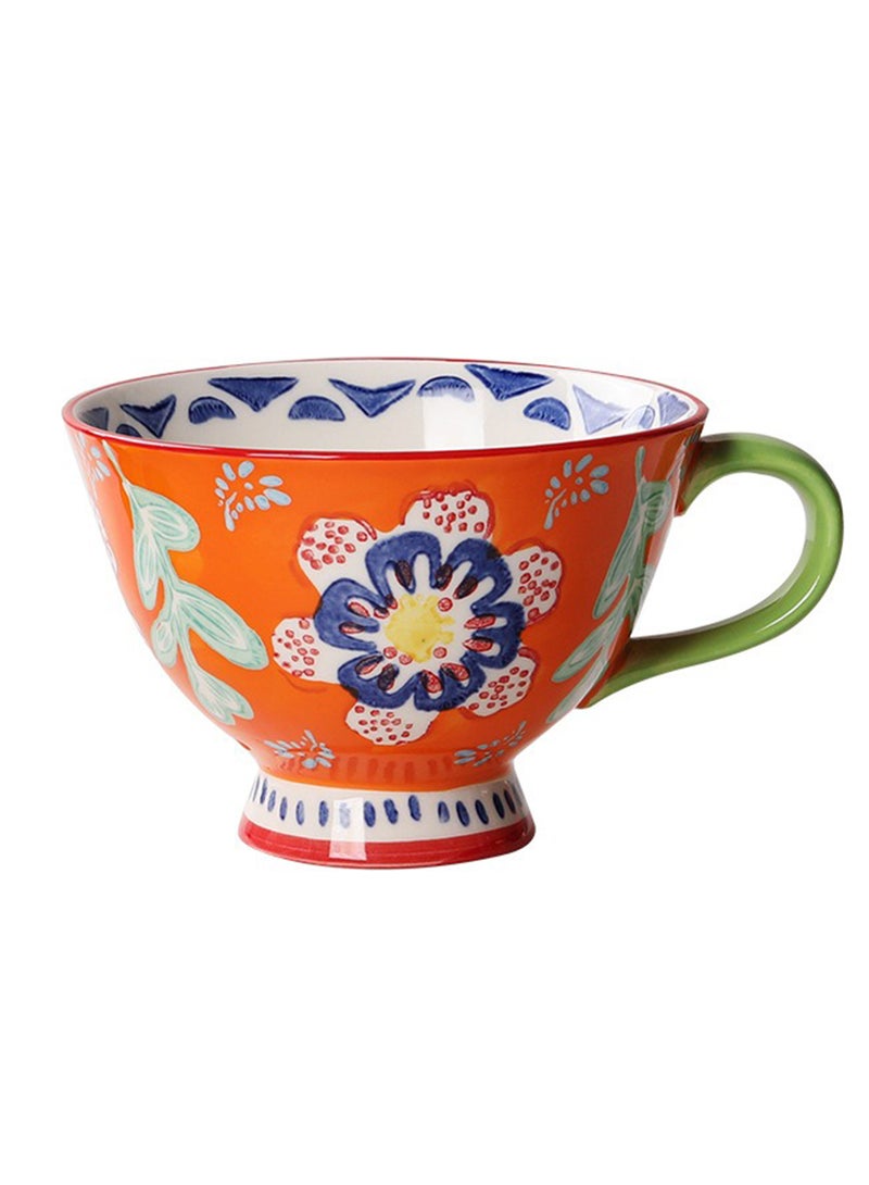 Ceramic Coffee Mug, Hand Painted Flowers Underglaze Cup, Versatile Drinkware for Juice, Milk, Oatmeal Oven, Dishwasher and Microwave Safe, 450ml (Orange) - Image 1
