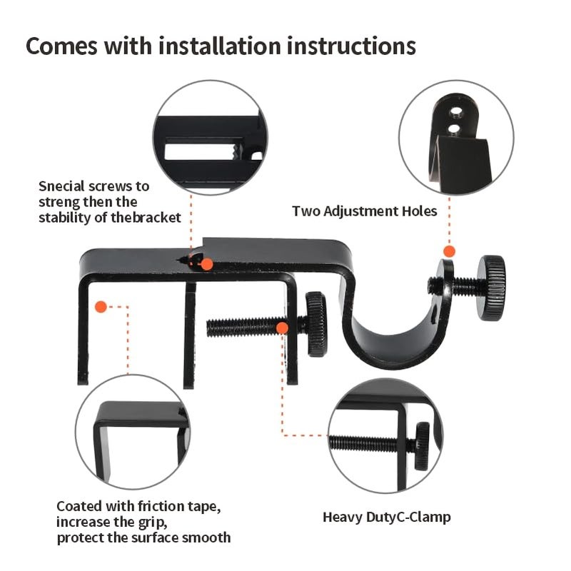 Myskuasin Outside Mounted Blinds Curtain Rod Bracket -- Tool-Free No Drill Installation for 1.3-2 Inch Rectangular Headrails, Black 3-Pack - Image 3