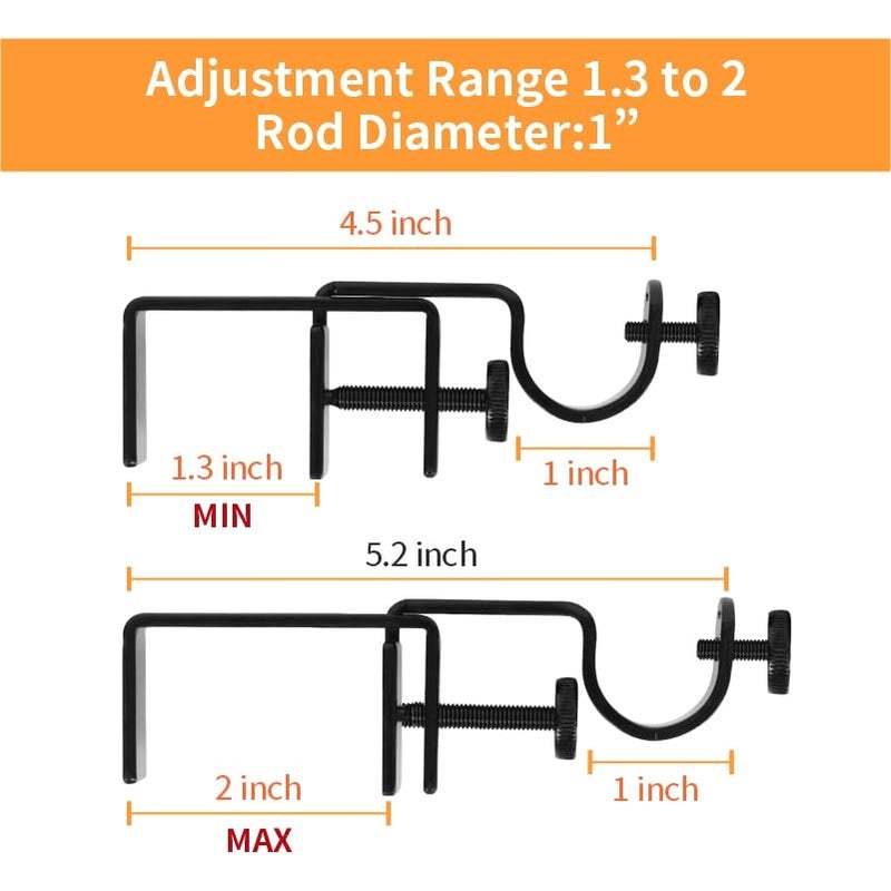 Myskuasin Outside Mounted Blinds Curtain Rod Bracket -- Tool-Free No Drill Installation for 1.3-2 Inch Rectangular Headrails, Black 3-Pack - Image 2