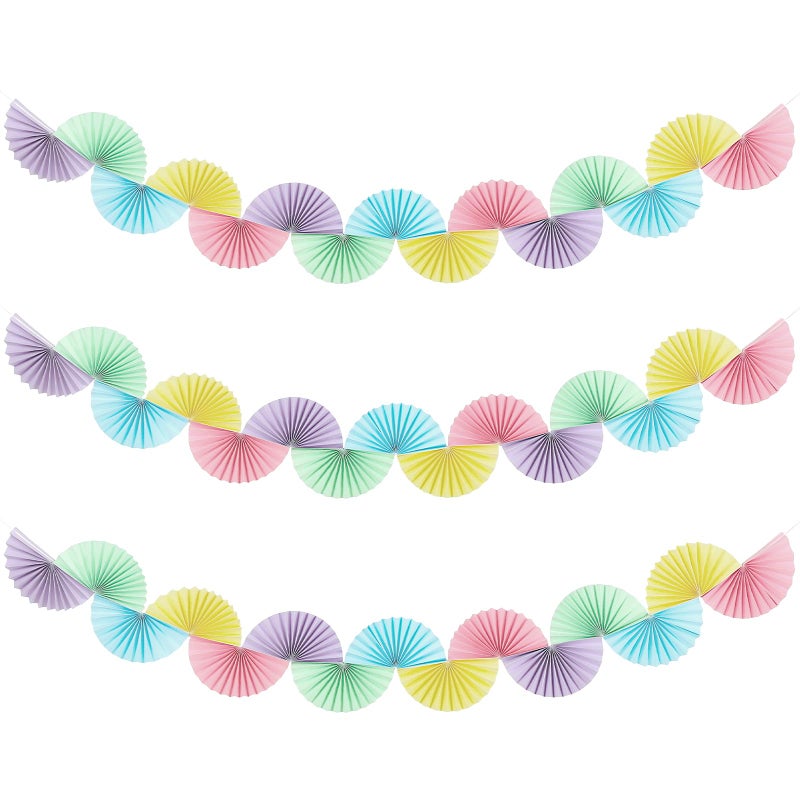Weekgrat 3 Pack Wedding Paper Fans Garland 15.6ft Colorful Background Ceiling Hanging Decorations Paper Garland Decorations Set for Birthday Party Supplies 3D Bachelorette Party Decorations (Pastel) - Image 1