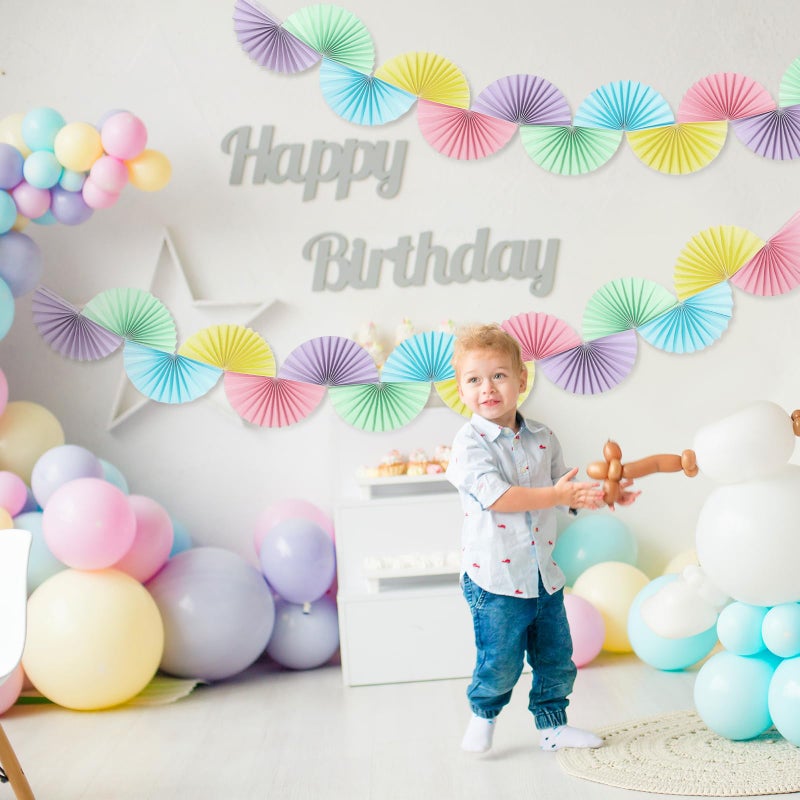 Weekgrat 3 Pack Wedding Paper Fans Garland 15.6ft Colorful Background Ceiling Hanging Decorations Paper Garland Decorations Set for Birthday Party Supplies 3D Bachelorette Party Decorations (Pastel) - Image 4