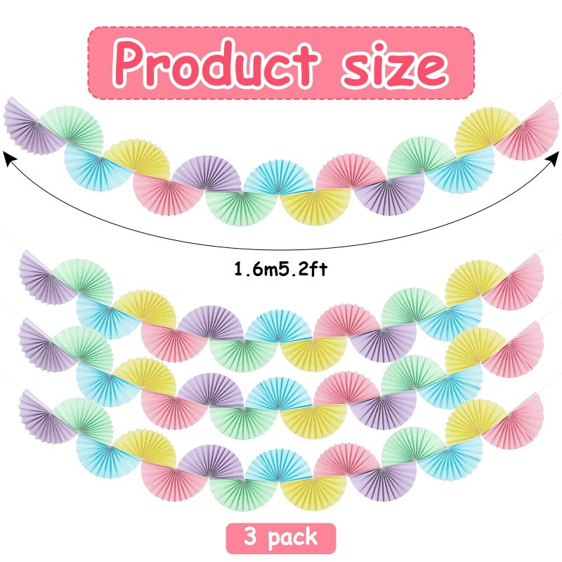 Weekgrat 3 Pack Wedding Paper Fans Garland 15.6ft Colorful Background Ceiling Hanging Decorations Paper Garland Decorations Set for Birthday Party Supplies 3D Bachelorette Party Decorations (Pastel) - Image 2
