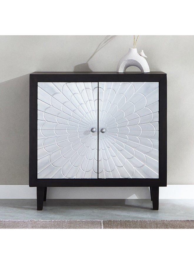 Home Box بوفية جانبي من الخشب الصلب بلمسة شمسية مع أبواب مغطاة بالألمنيوم 40 × 90 × 90 سم - Image 2