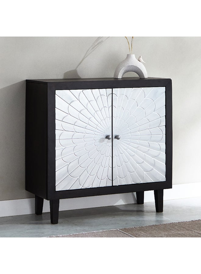 Home Box بوفية جانبي من الخشب الصلب بلمسة شمسية مع أبواب مغطاة بالألمنيوم 40 × 90 × 90 سم - Image 1