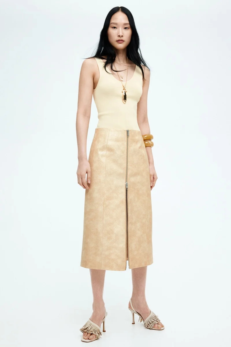 H&M Coated zip-front skirt