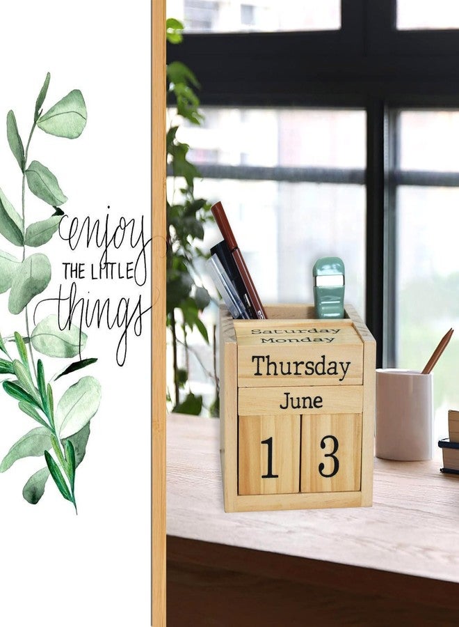EXQUIDECA Wooden Blocks Perpetual Calendar with Pen Holder - Natural Pine Wood Home Office Desk Organizer -Reusable Date Week Month Accessories Tabletop Ornament - Image 3