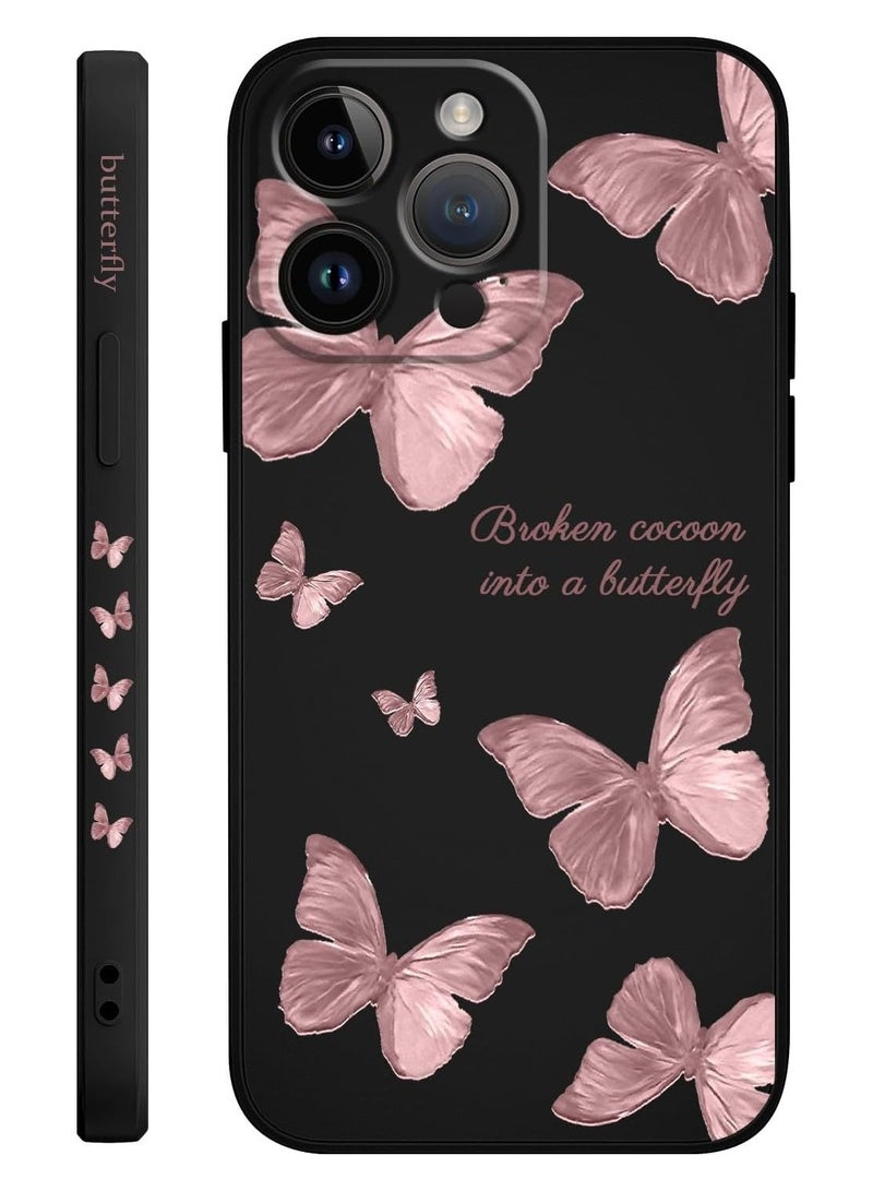 For iPhone 13 Pro Max Case Flower Butterfly Cute Astronaut Design Phone Cover Soft Microfiber Lining Slim Liquid Silicone 13 Pro Max Case-pink butterflies - Image 1