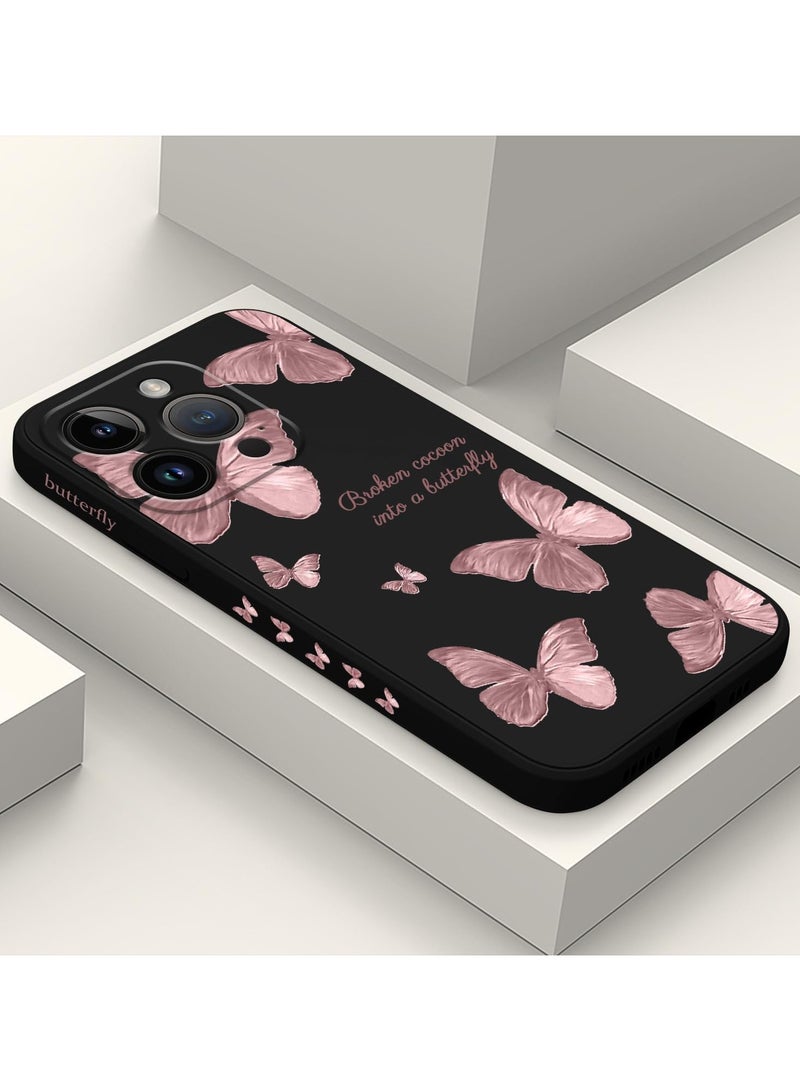 For iPhone 13 Pro Max Case Flower Butterfly Cute Astronaut Design Phone Cover Soft Microfiber Lining Slim Liquid Silicone 13 Pro Max Case-pink butterflies - Image 2