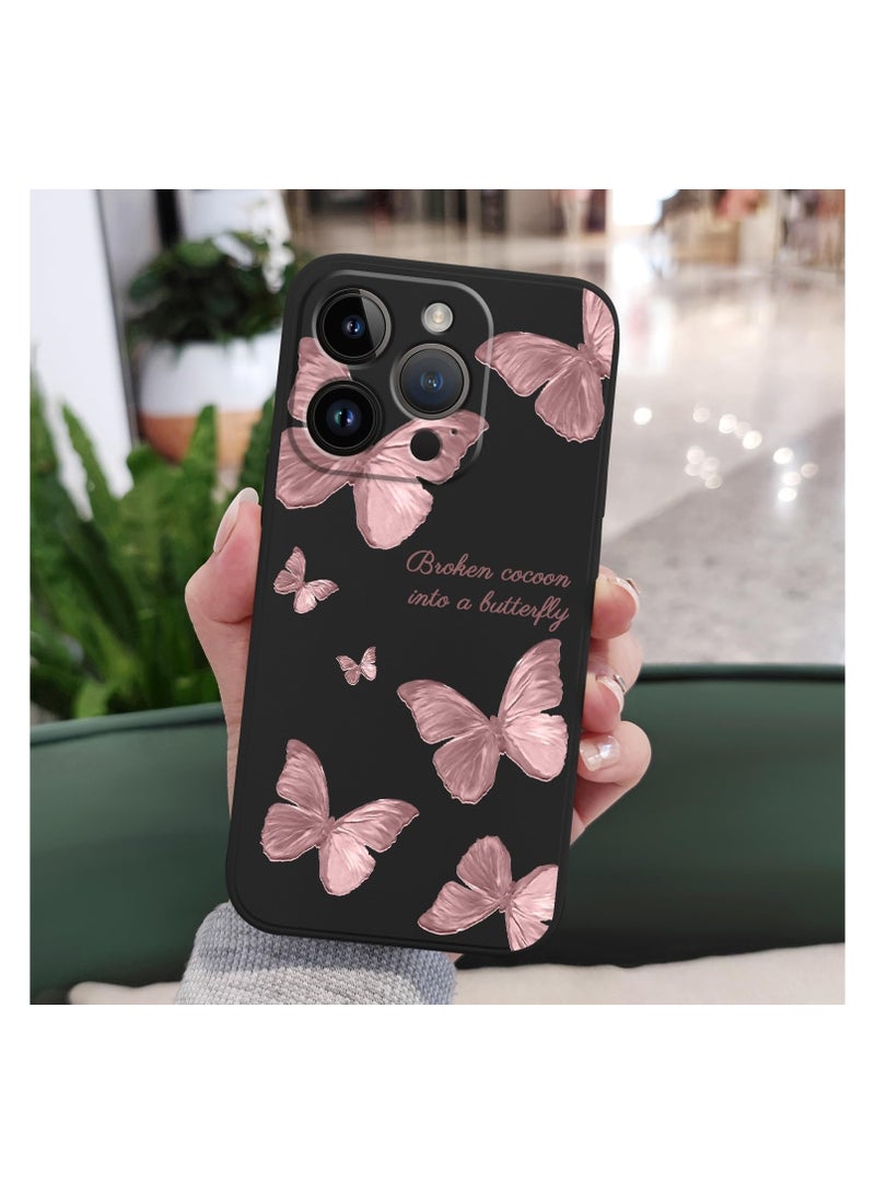 For iPhone 13 Pro Max Case Flower Butterfly Cute Astronaut Design Phone Cover Soft Microfiber Lining Slim Liquid Silicone 13 Pro Max Case-pink butterflies - Image 3