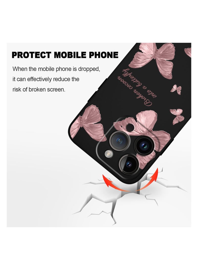 For iPhone 13 Pro Max Case Flower Butterfly Cute Astronaut Design Phone Cover Soft Microfiber Lining Slim Liquid Silicone 13 Pro Max Case-pink butterflies - Image 5