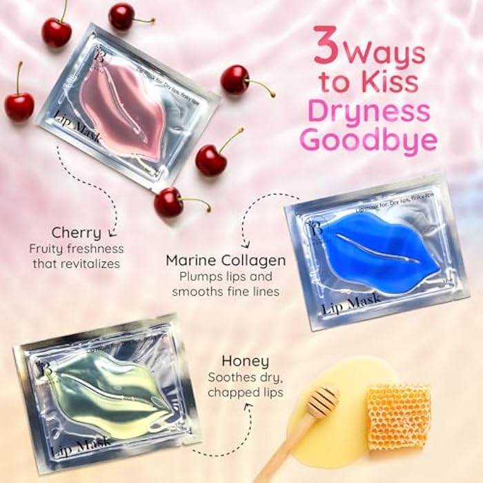 BLOOMORA Moisturizing Lip Mask Set (30PCS) - Marine Collagen, Cherry & Honey - Anti-Wrinkle, Anti-Aging & Hydrating Lip Mask for Women - Spa Day Essentials & Valentines Day Skin Care - Image 2