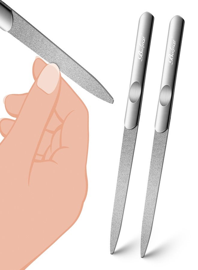 BALUCA Stainless Steel Diamond Nail File for Natural Acrylic Nails, Double Sided Metal Fingernail Toenail File for Women, Durable and Efficient Nail Care Tool - Black (Silver) - Image 1