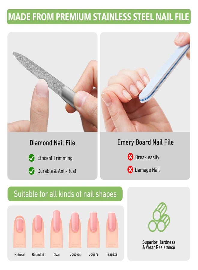 BALUCA Stainless Steel Diamond Nail File for Natural Acrylic Nails, Double Sided Metal Fingernail Toenail File for Women, Durable and Efficient Nail Care Tool - Black (Silver) - Image 5