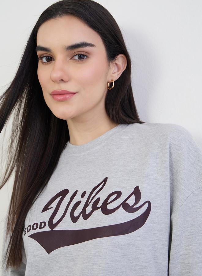 Styli Grey Oversized Graphic Print T-Shirt - Image 4