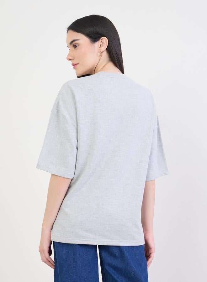 Styli Grey Oversized Graphic Print T-Shirt - Image 5