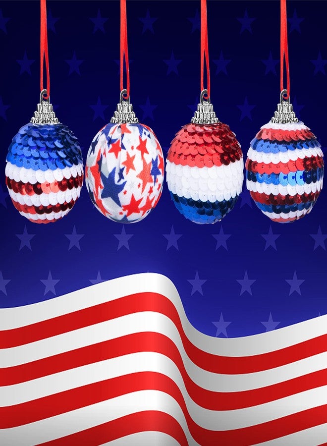 LFUTARI 24 Piece Independence Day Hanging Ball - 1.57" Memorial Day Sequin Hanging Ball Ornament - 4th of July Red White Blue Tree Decorations for Memorial Day Veterans Patriotic USA Themed Party Supplies - Image 5