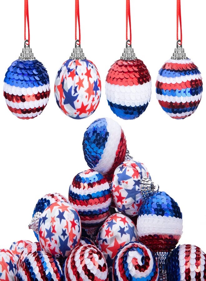 LFUTARI 24 Piece Independence Day Hanging Ball - 1.57" Memorial Day Sequin Hanging Ball Ornament - 4th of July Red White Blue Tree Decorations for Memorial Day Veterans Patriotic USA Themed Party Supplies - Image 1