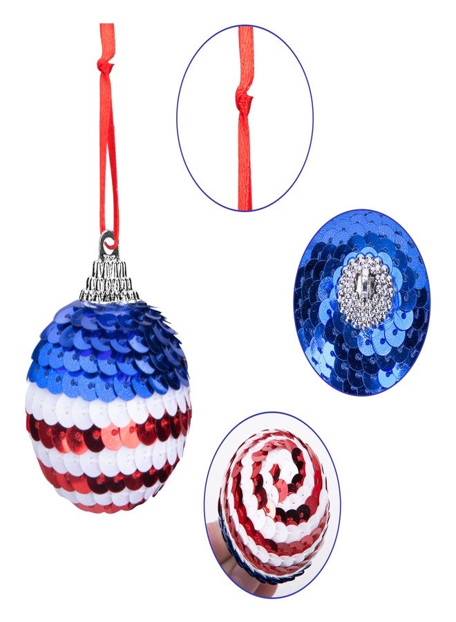 LFUTARI 24 Piece Independence Day Hanging Ball - 1.57" Memorial Day Sequin Hanging Ball Ornament - 4th of July Red White Blue Tree Decorations for Memorial Day Veterans Patriotic USA Themed Party Supplies - Image 3