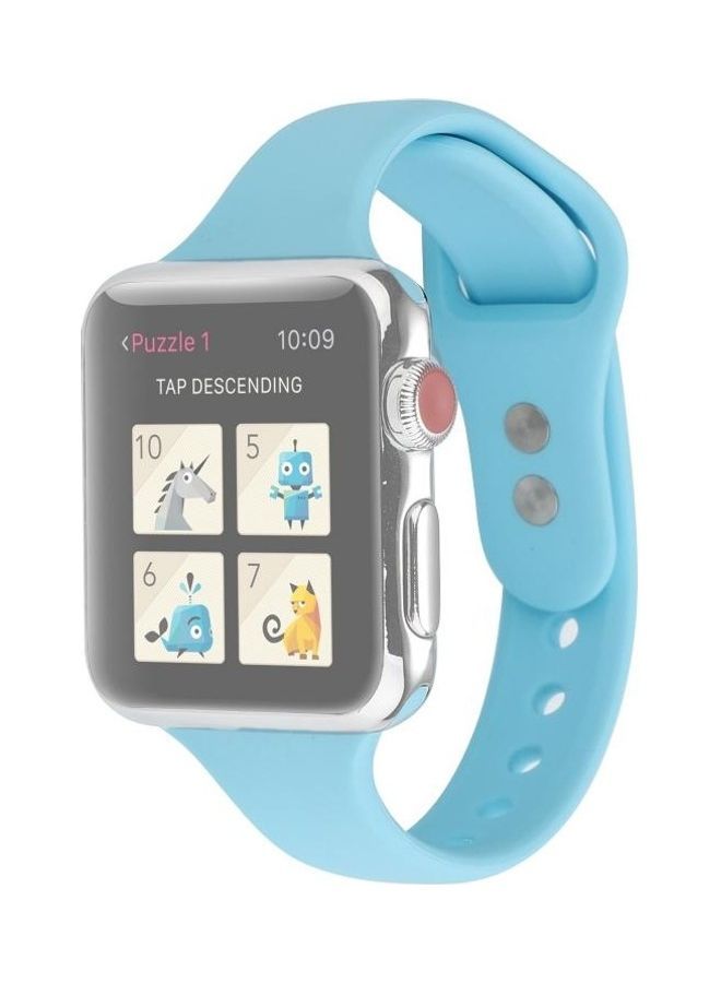 NIBEMINENT Thin Silicone Double Buckle Replacement Wrist Strap For Apple Watch 5/4 44mm - 3/2/1 42mm Blue - Image 1
