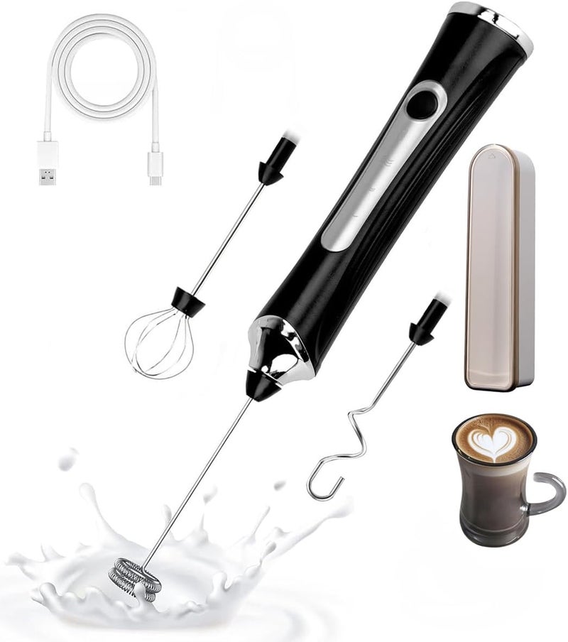 MITCMOLARD Milk Frother Handheld, 1200 mAh USB Rechargeable, 3 Whisk, Portable Box | Coffee Mixer Electric with 3 Speeds, Coffee Whisk with Durable Stainless Steel Whisk for Latte Cappuccino - Image 1